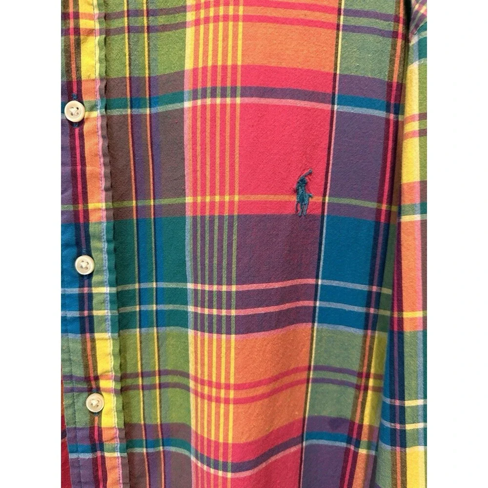 Polo Ralph Lauren 2XLT Button Down Rainbow Plaid 100% Cotton Tall Long Sleeve